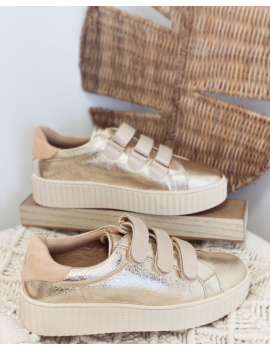 Vanessa Wu - Baskets or et nude à semelle creepers