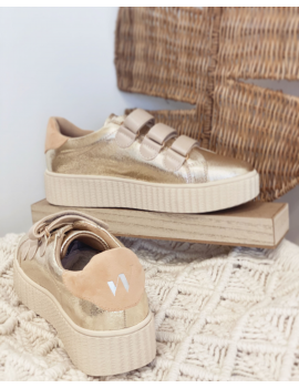 Vanessa Wu - Baskets or et nude à semelle creepers