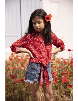 Chemisier fleuri rouge à nouer - Mini Jen