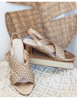 Sandales dorées à talons brides tressées - Suzy