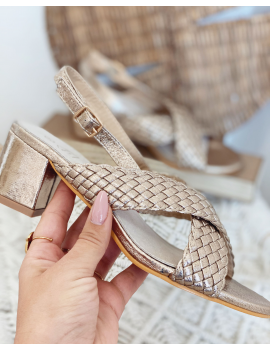 Sandales dorées à talons brides tressées - Suzy