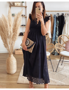 Robe longue broderie anglaise Noire - Agathe