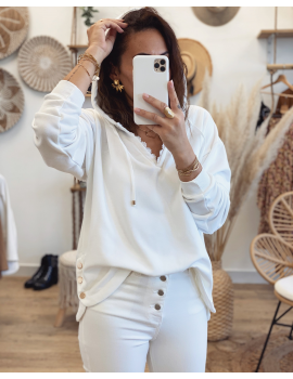 Pull blanc à capuche et dentelle - Sorel