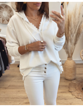 Pull blanc à capuche et dentelle - Sorel