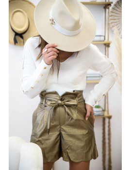 Short simili cuir doré bas festonné - Loni