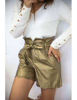 Short simili cuir doré bas festonné - Loni