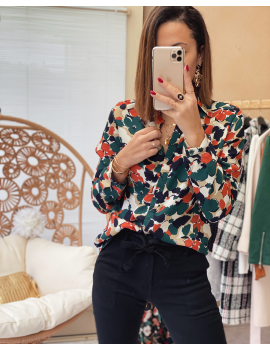 Chemise à fleurs vert sapin